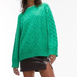 Topshop Emerald Fluffy Cable Knit Sweater - Size M